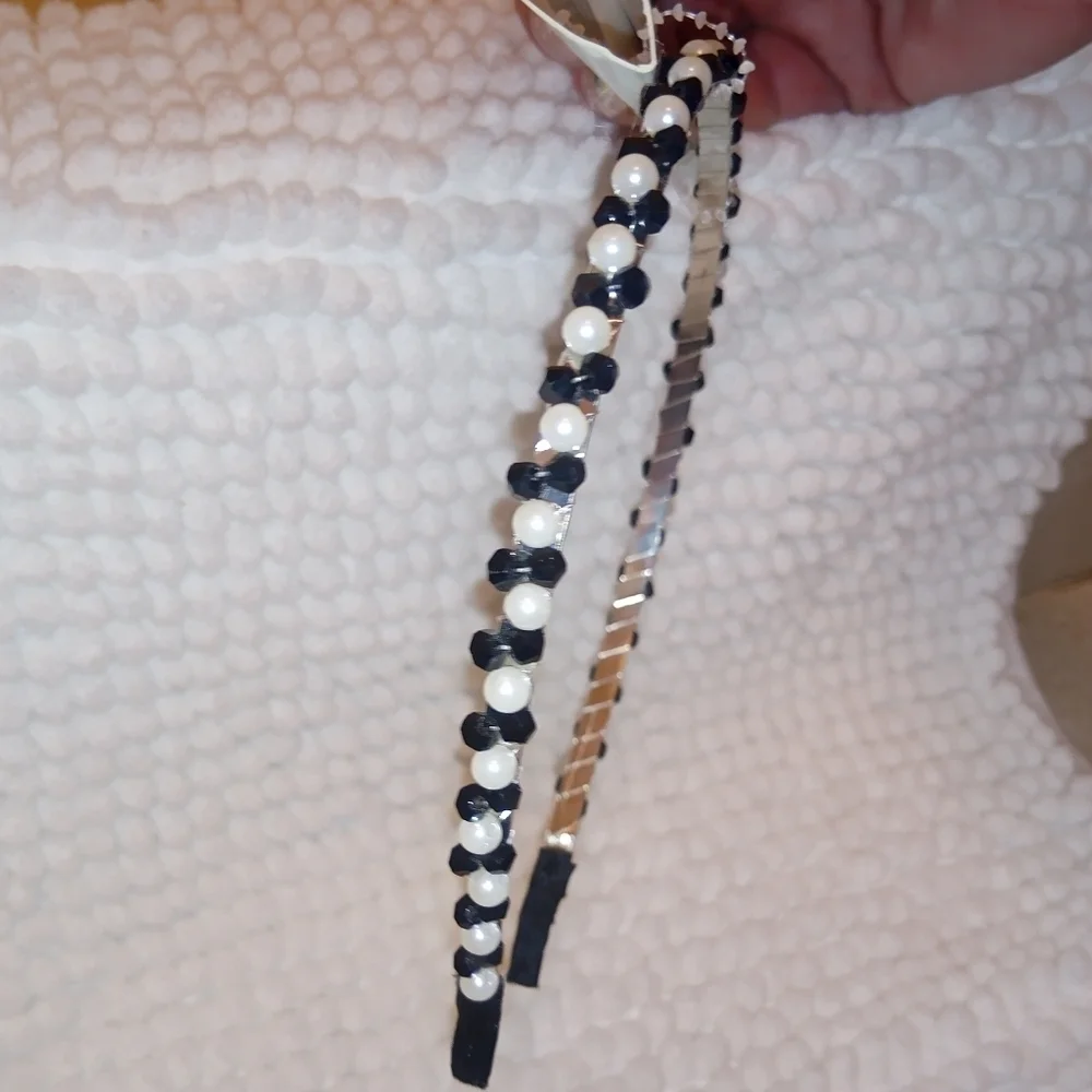 ​Chic Beaded Headband | Black & White Faux Pearls | Hair Accessory